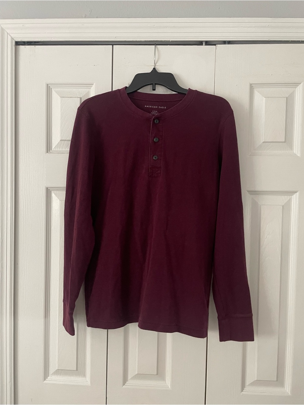 American Eagle Outfitters Long-Sleeve Henley in Deep Burgundy